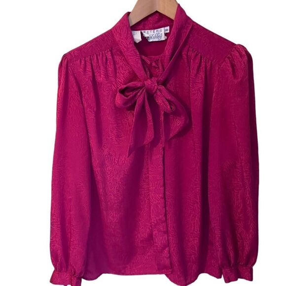 Vintage Hot Pink Blouse - Button Down with Bow - Size 10 - Picture 1 of 5